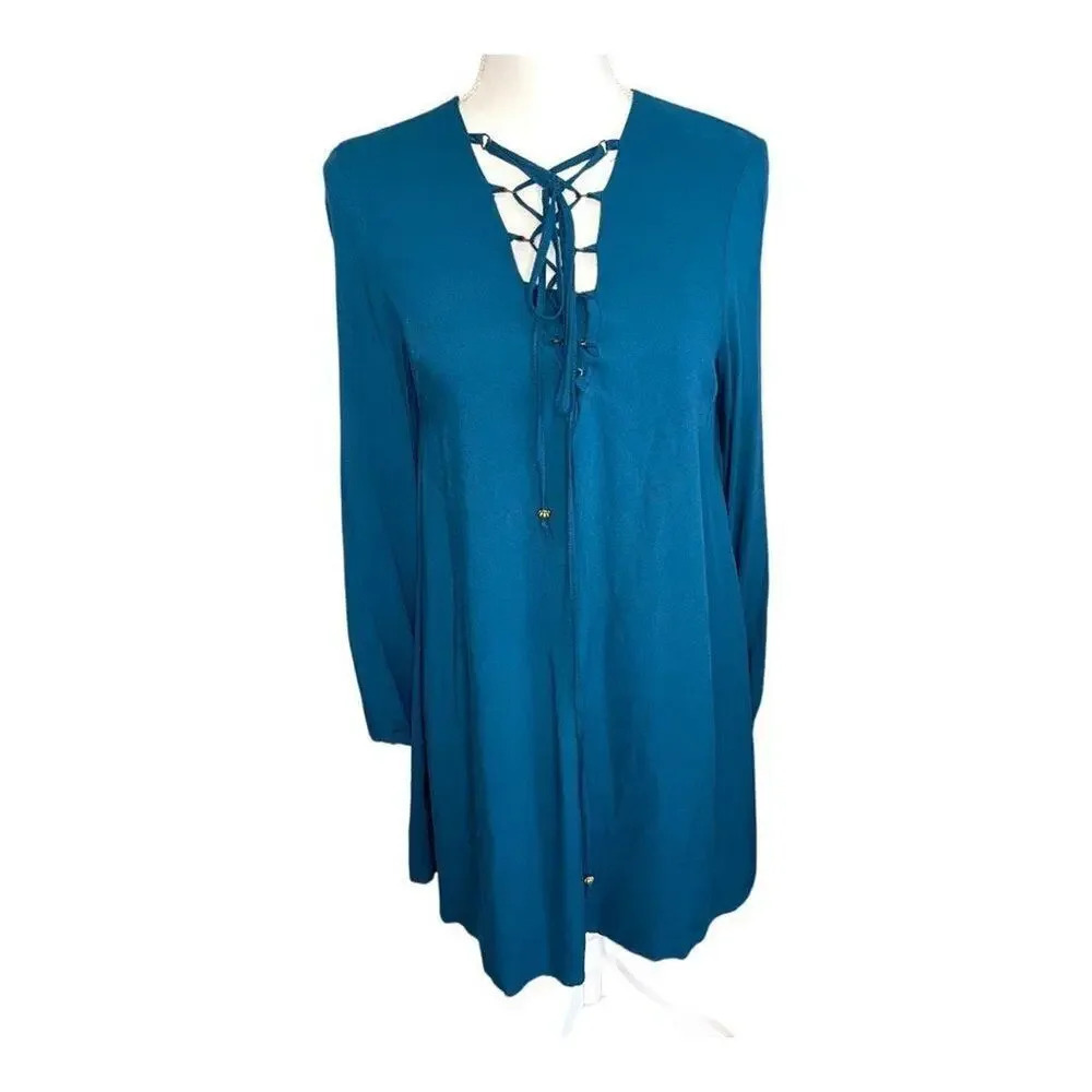 Altar'd State Women’s Small Blue Long Sleeve Lace Up‎ Dress